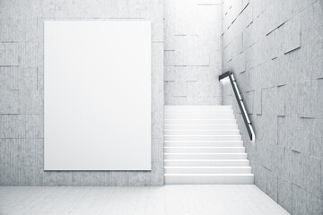 Concrete white interior with empty vertical poster.