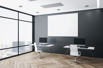Luxury coworking office hall with blank poster