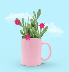 pink flowers in watering can