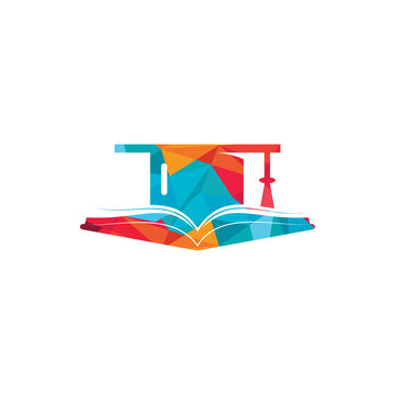Graduation hat and book vector logo template. Education logo concept.	