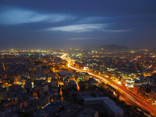 Fototapeta premium Athens cityscape aerial view at dusk
