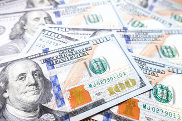 Obraz na płótnie Canvas Money american hundred dollar bills. Financial concept background