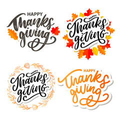 happy thanksgiving lettering calligraphy text brush vector