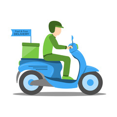 Fast and free delivery by scooter concept. Online food delivery. Food Service. Vector Illustration.