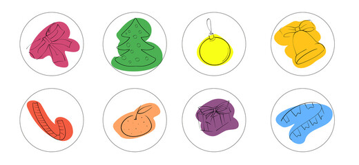 Set of Christmas stickers. Vector illustration on a white isolated background.