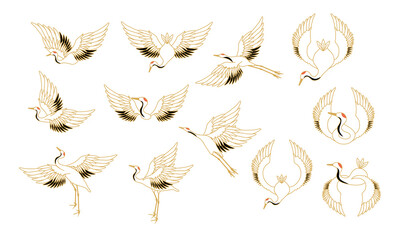 和風のシンプルな鶴のベクターイラスト素材セット