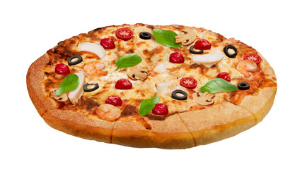 Seafood pizza closeup
