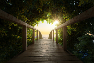 Weg zum Strand im Sonnenuntergang