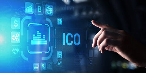 ICO - Initial coin offering, Fintech, Financial and cryptocurrency trading concept on virtual screen. Business and technology.
