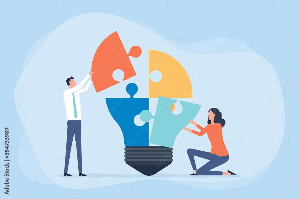 Poster flat vector illustration business team meeting for brainstorming and business creative process and c