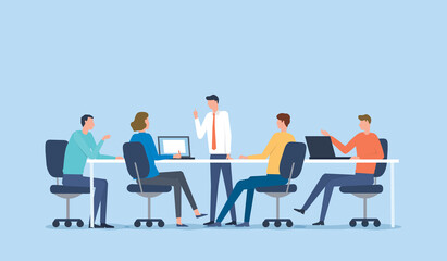 flat vector illustration business team meeting for project brainstorming and business   people planning for marketing strategy concept