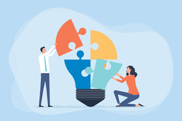 Flat vector illustration business team meeting for brainstorming and business creative process and concept