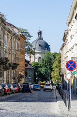Naklejka premium Lviv Old City architecture in the autumn sunny day