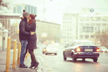 couple embracing on a walk Moscow