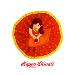 Happy diwali. Festival of light, greeting card. Diwali colorful posters with a little girl. Deepavali light and fire festival. Indian deepavali hindu festival of lights. Vector Illustration.