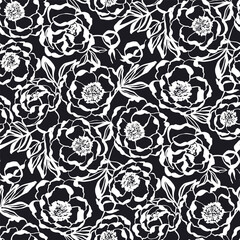 Elegant BW peony flowers seamless pattern © galyna_p
