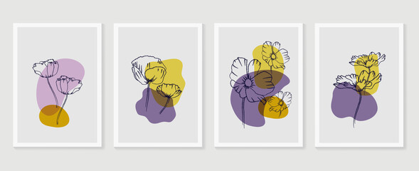 Botanical wall art vector set. Earth tone boho foliage line art drawing with  abstract shape.  Abstract Plant Art design for print, cover, wallpaper, Minimal and  natural wall art.