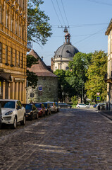 Naklejka premium Lviv Old City architecture in the autumn sunny day