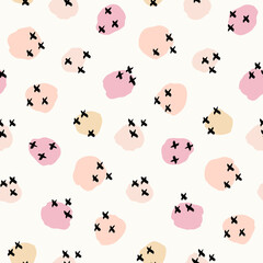 X's and o's abstract kisses seamless vector pattern. Blushy cheeks with x marks forming a simple repeat in pink & peach on white. Great for home decor, fabric, wallpaper, stationery, design projects.