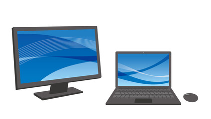 ノートpcと大画面ディスプレイのデュアルモニターのイラスト 白背景 Black Wall Mural Bla Kura