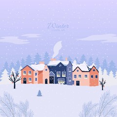 Obraz na płótnie Canvas Winter Christmas Landscape Vector Background with snow.