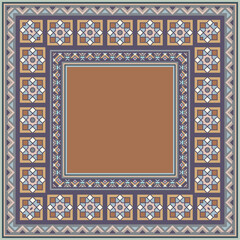Colorful vector mosaic rug with abstract ethnic geometric ornaments.