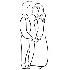 kiss of a young couple in retro clothes