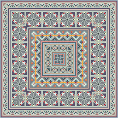 Obraz premium Colorful vector mosaic rug with abstract ethnic geometric ornaments.