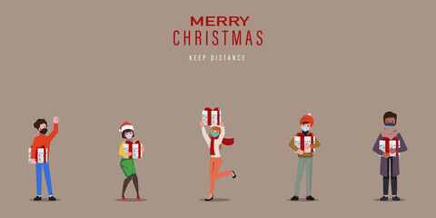 Merry Christmas party new normal concept with face mask.