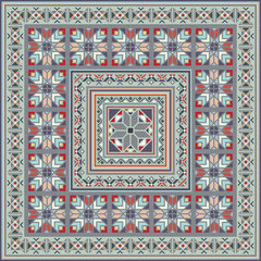 Colorful vector mosaic rug with abstract ethnic geometric ornaments.