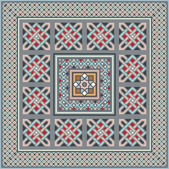 Colorful vector mosaic rug with abstract ethnic geometric ornaments.