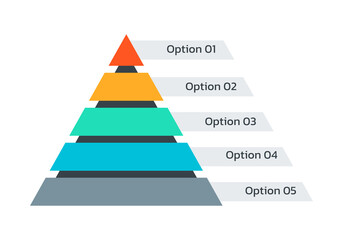 Pyramid Chart. Triangle diagram sign. Business infographic with five hierarchy levels or steps. Vector illustration.