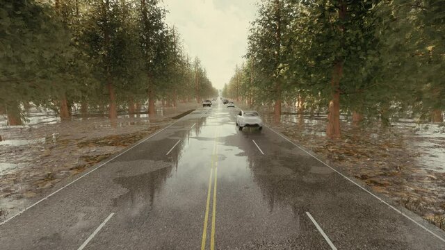 Road traffic during rain Rush hour 4k