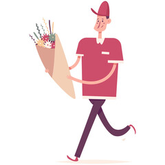 Flower delivery vector cartoon illustration isolated on a white background.