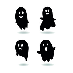 Halloween element set, ghost silhouette set, bat silhouette, scary ghosts