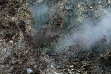 Fumaroles of the volcano. Sulfur source in Ungaran Mount, Indonesia.