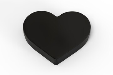Black heart shaped cosmetic & gift box mock up template on isolated white background, ready for design presentation,3d illustration