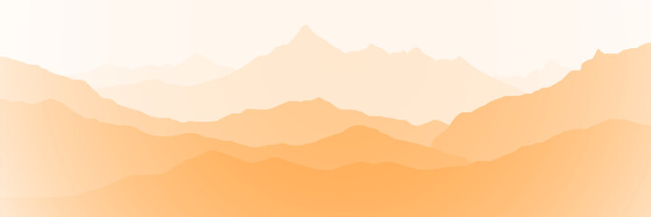 Fototapeta na wymiar Fantasy on the theme of the morning landscape. Sunrise in the mountains, panoramic view, vector illustration.