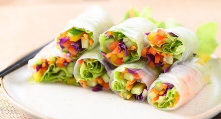 Colorful fresh vegetables salad spring roll, Healthy vegan food