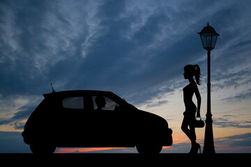 Naklejka na ściany i meble illustration of prostitutes at sunset