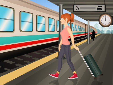 girl travels by train