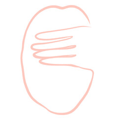 woman covers her eyes with hand, abstract sketch of face