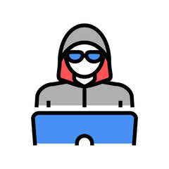 hacker work at laptop color icon vector. hacker work at laptop sign. isolated symbol illustration