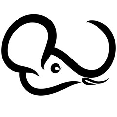 head of a small elephant, black flowing lines