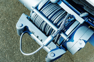 Large winch in a truck. Equipment rescue machine close-up © Dmitry