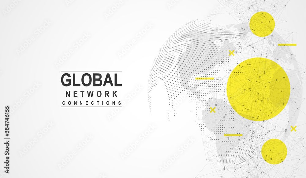Poster Global network connection. World map point and line composition concept of global business. Internet technology. Social network. Vector Illustration