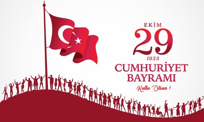 Turkey October 29th independence day celebrations card. Republic Day. Turkey Turkish flag and patriotic people. Infographic vector illustration.