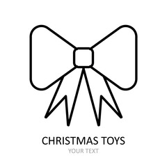 Vector outline icon with Christmas toys  - bow. White silhouette with black line.