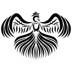 bird spreading its wings to the sides, black flowing lines