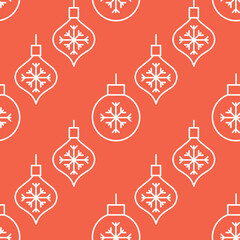 Seamless pattern with Christmas toys. Red and white silhouette with black line.